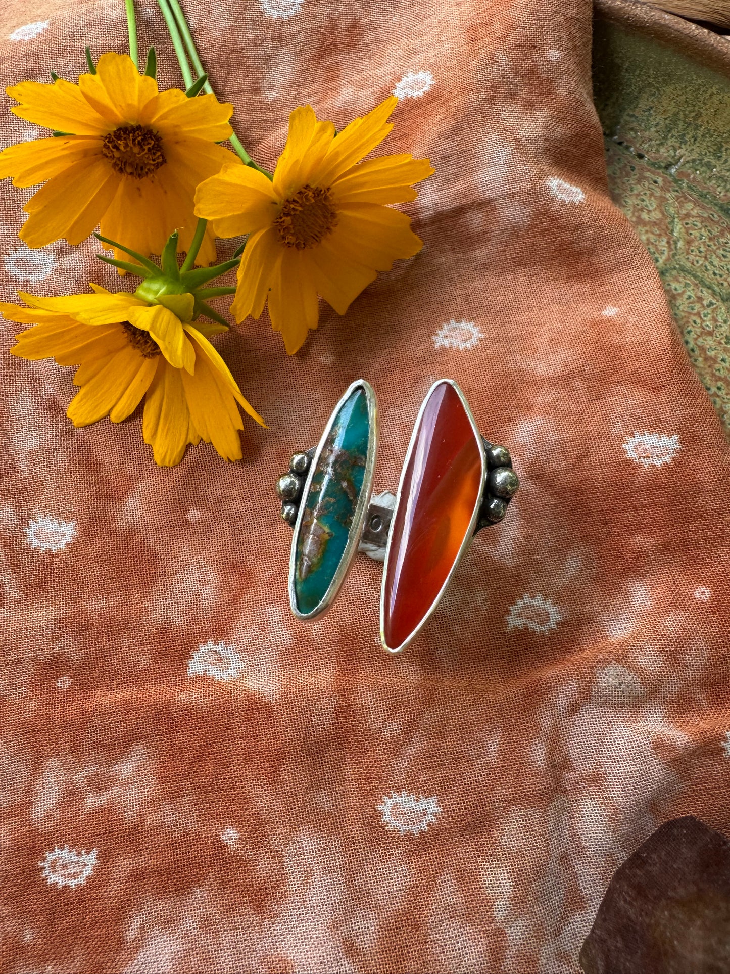 Queensland Agate + Turquoise “Sisters” Ring - Size 8