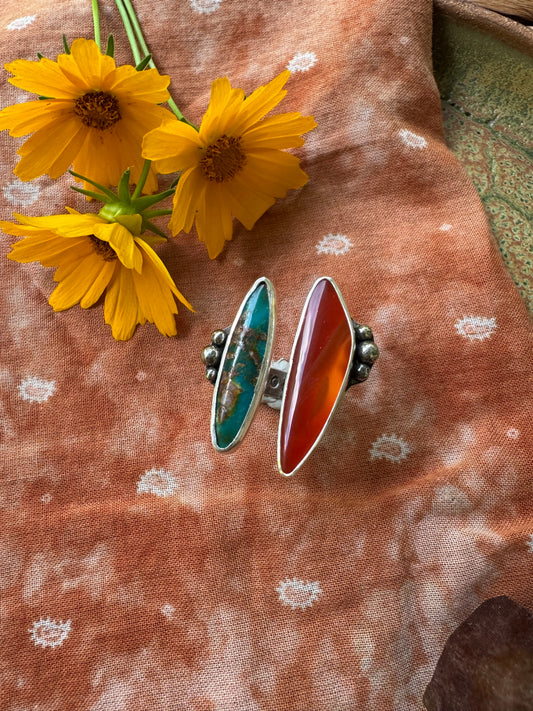 Queensland Agate + Turquoise “Sisters” Ring - Size 8