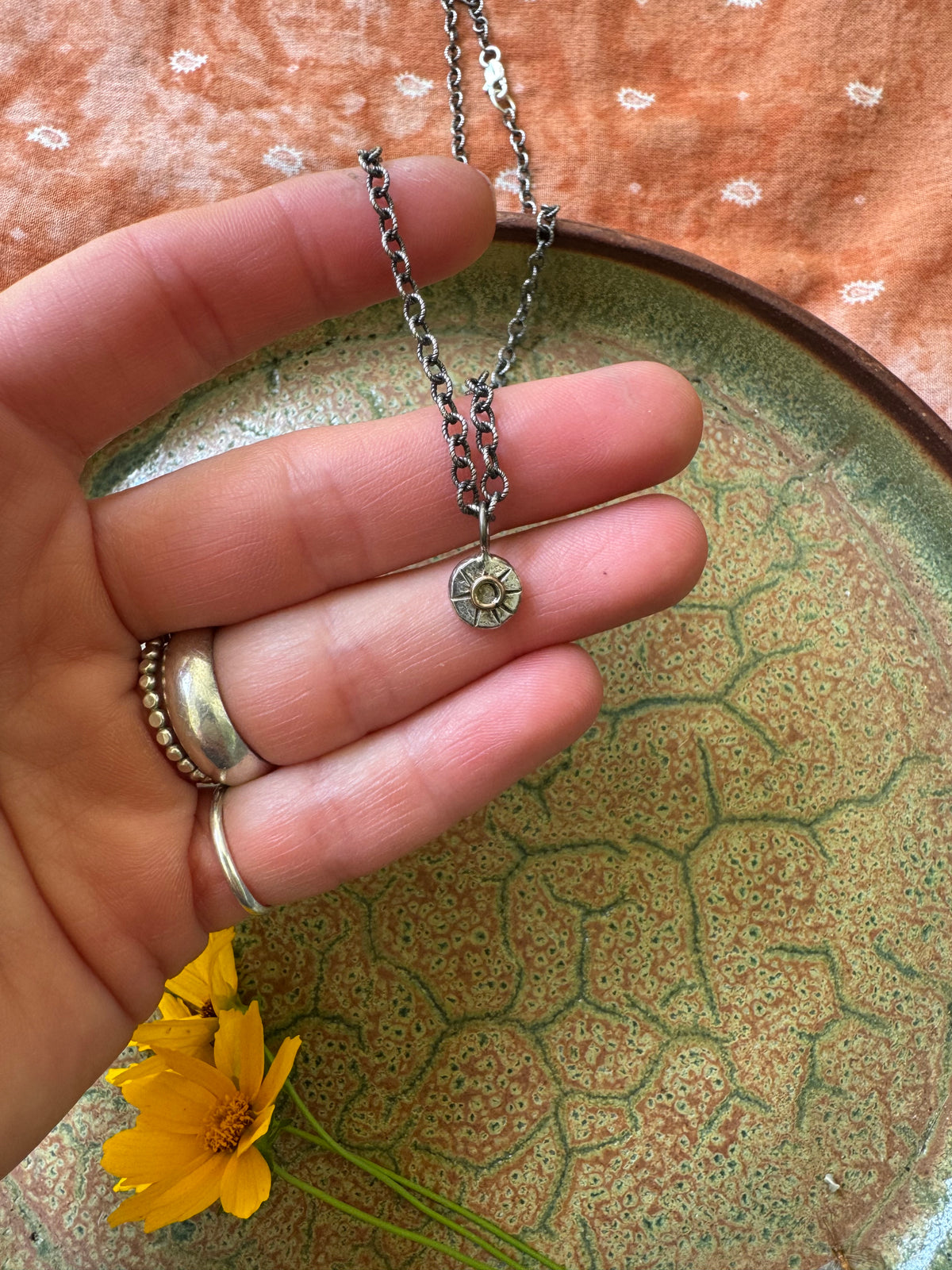 Mini Eclipse Medallion Talisman on pattern chain