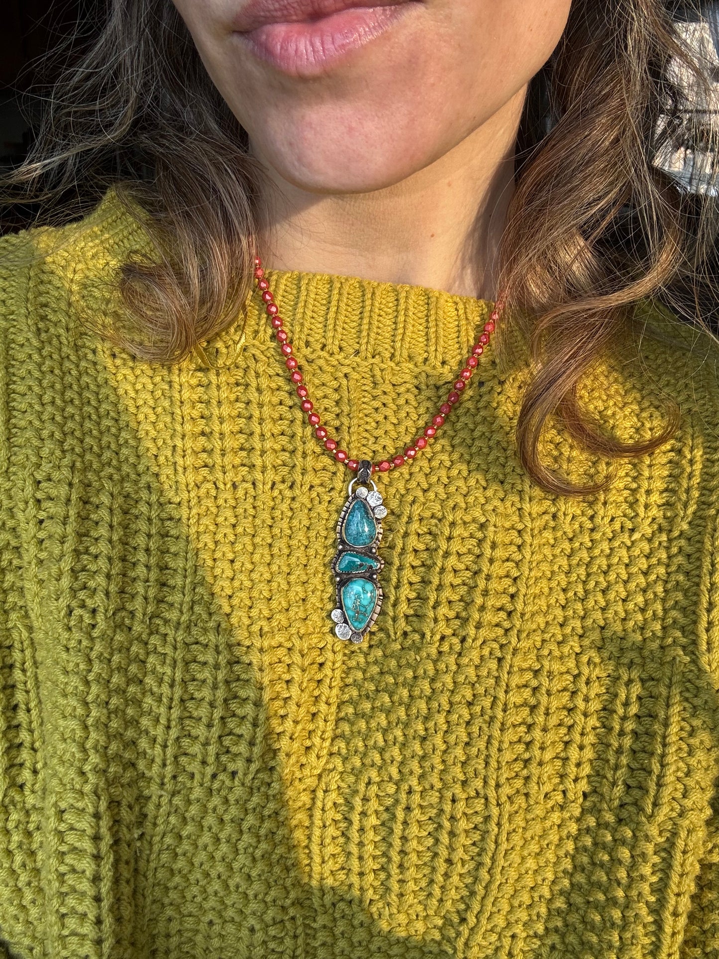Triple Blue Turquoise Pendant and Bronze