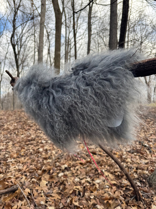 Grey Curly Wool Collar - Pink neck ties