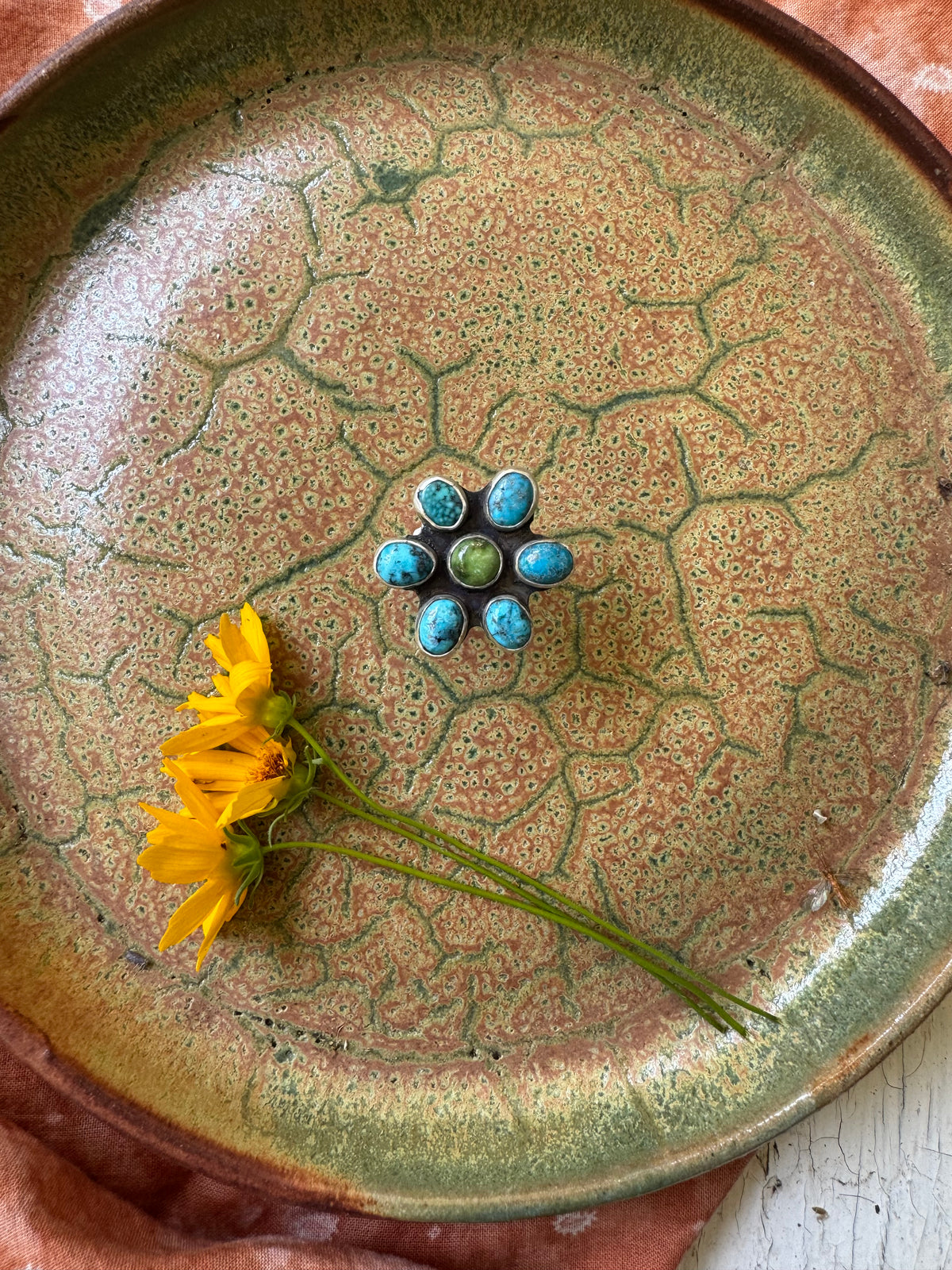 Flower Power Turquoise Ring - Size 7 1/2