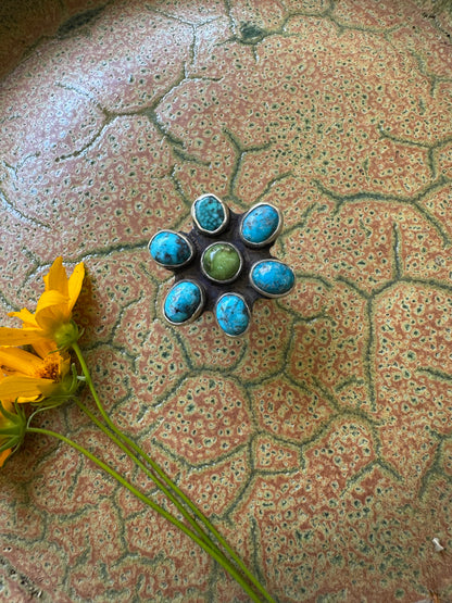 Flower Power Turquoise Ring - Size 7 1/2