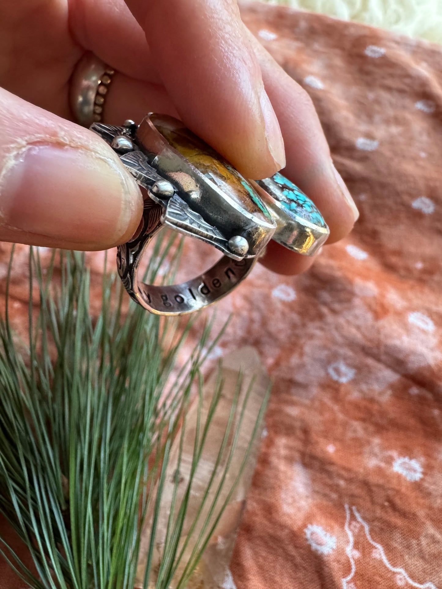 Turquoise "Sisters" ring - size 9 1/2 to 10