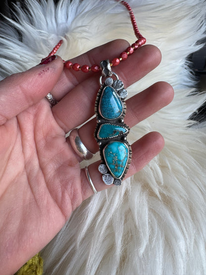 Triple Blue Turquoise Pendant and Bronze