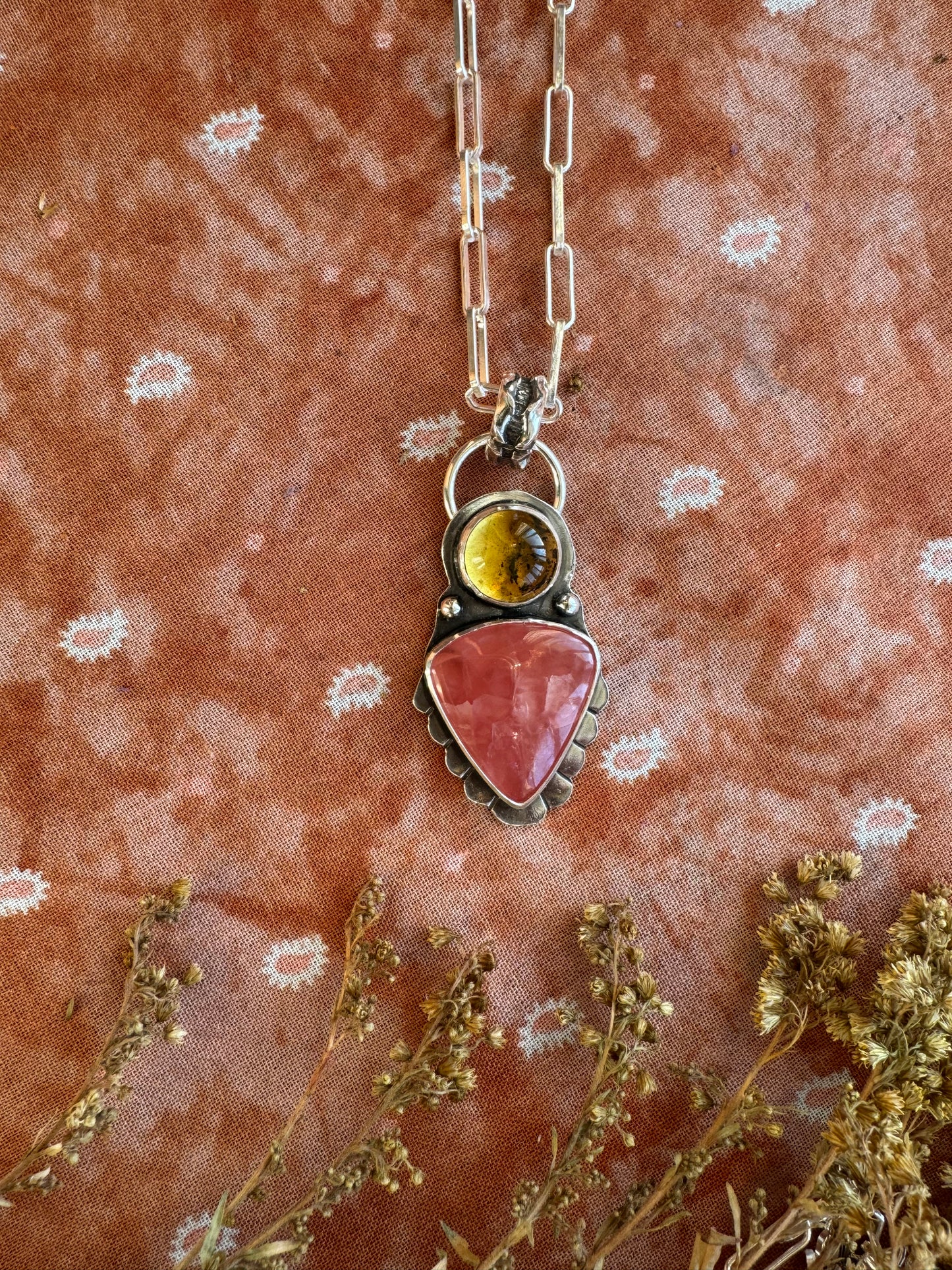 Amber + Rhodochrosite Talisman