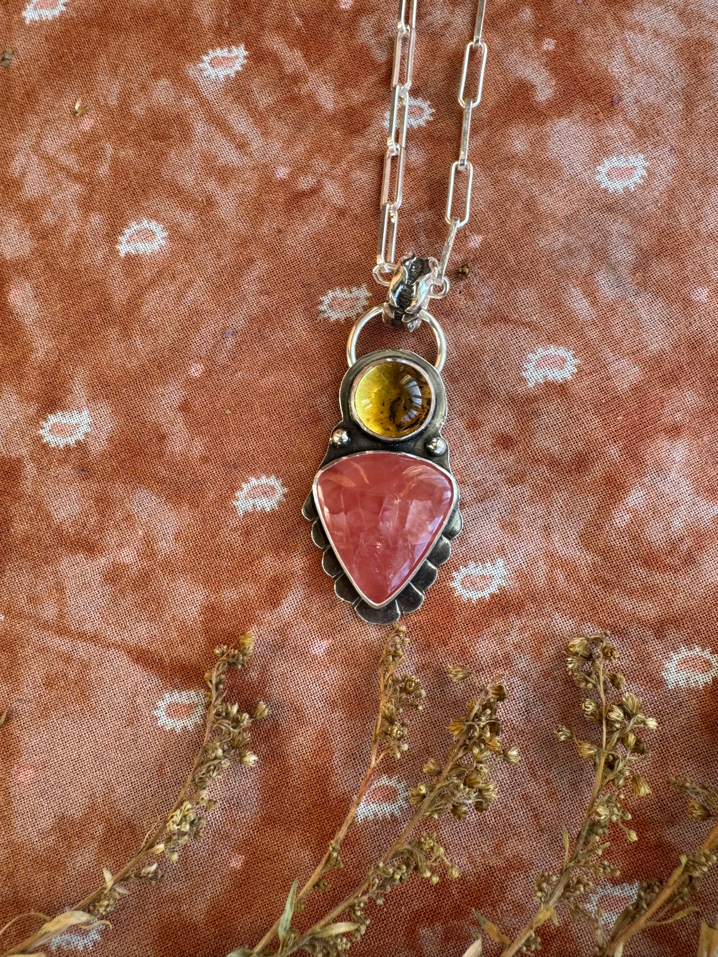 Amber + Rhodochrosite Talisman