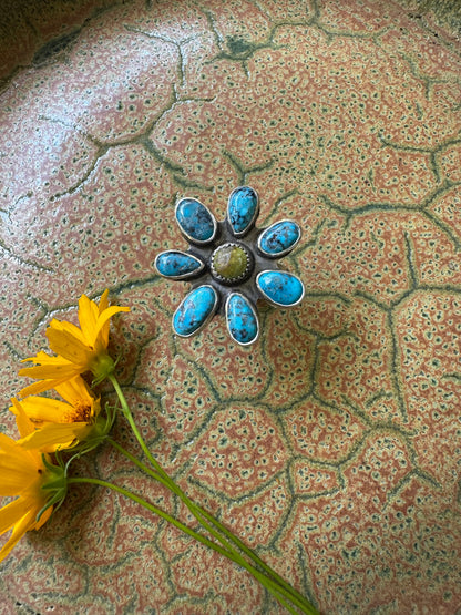 Flower Power Turquoise Ring - Size 8