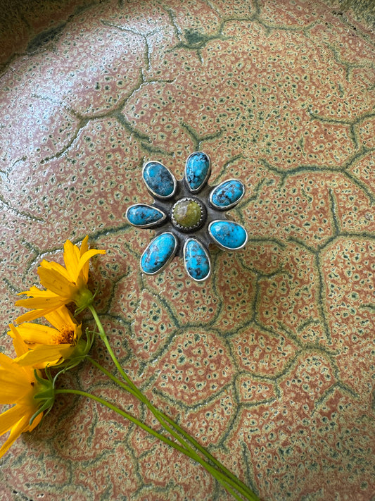 Flower Power Turquoise Ring - Size 8