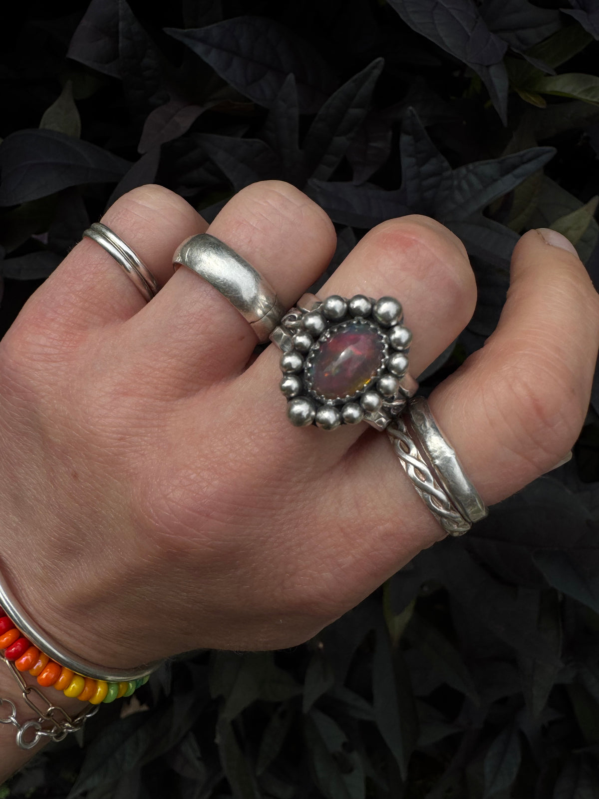 Black Opal Enchantment ring - Size 8 1/4