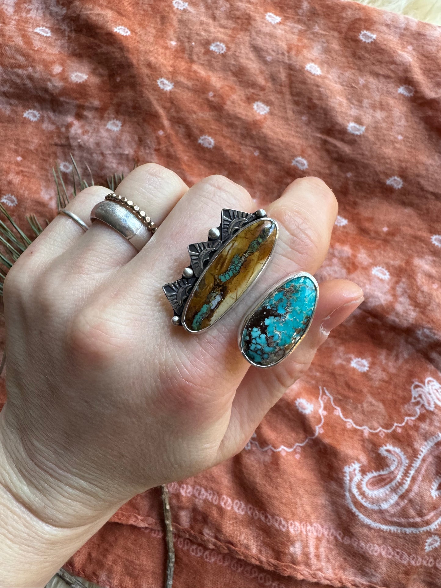 Turquoise "Sisters" ring - size 9 1/2 to 10