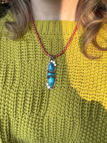 Triple Blue Turquoise Pendant and Bronze