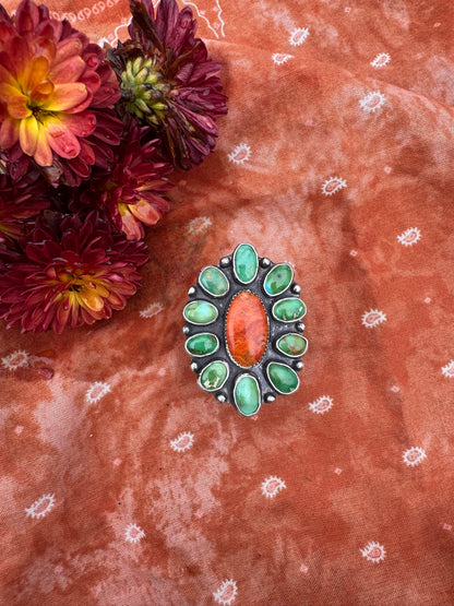 Sonoran Gold and Coral Statement ring - size 7 to 7 1/2