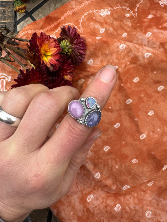 Triple Purple Cluster statement ring - size 5