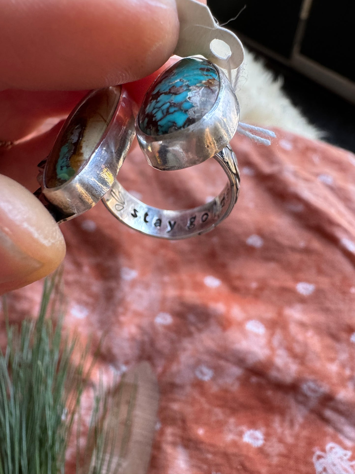 Turquoise "Sisters" ring - size 9 1/2 to 10