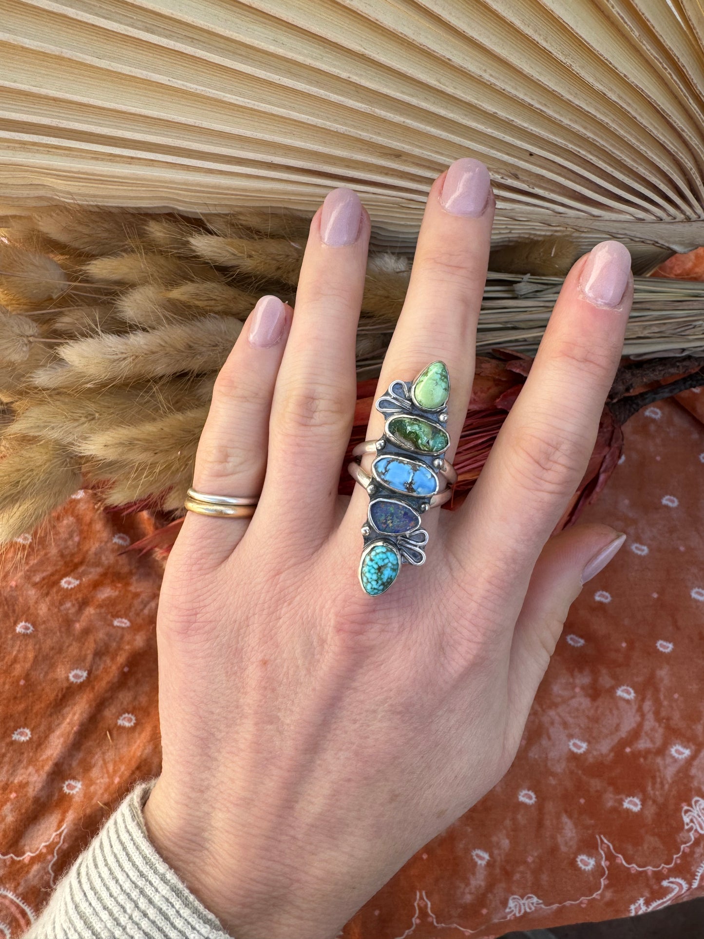 Ombre Turquoise statement ring - size 8 1/4