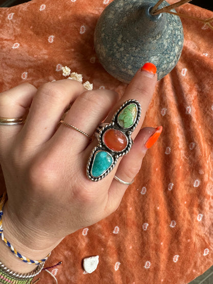 Mexican Opal + Turquoise Statement ring - Size 8 1/4