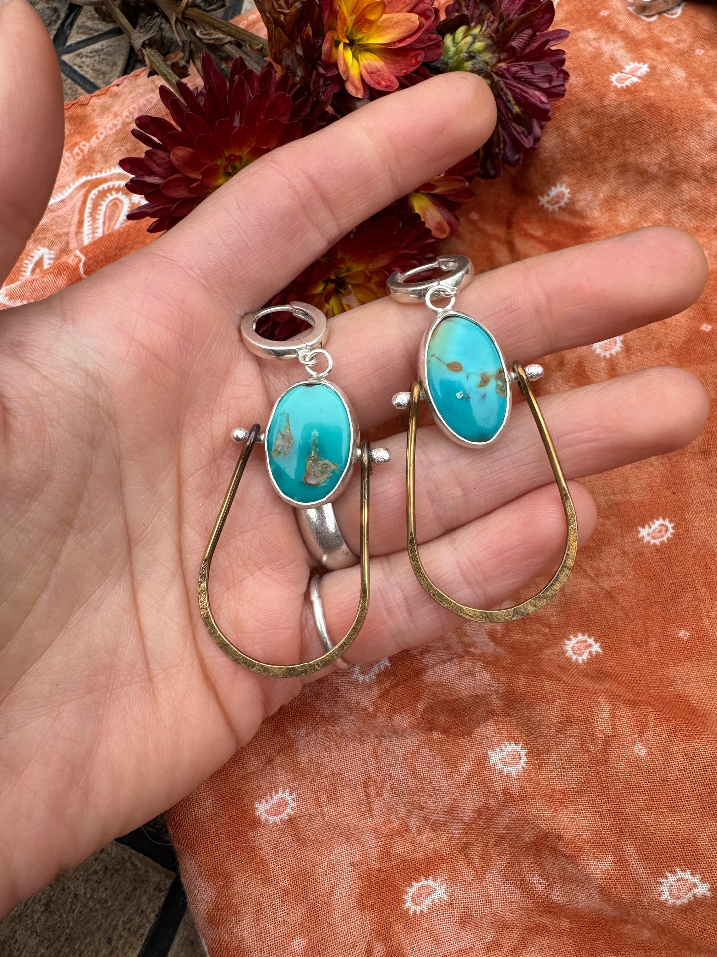 Royston Turquoise with brass statement earrings
