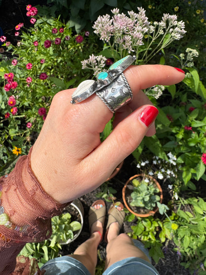 Turquoise + Cowrie Shell "Ranger" Ring - Size 7