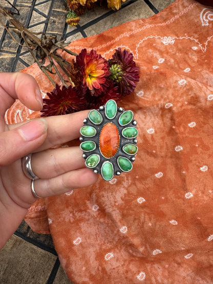 Sonoran Gold and Coral Statement ring - size 7 to 7 1/2