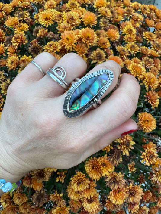 MT Agate + Abalone Statement Ring - Size 9 1/2