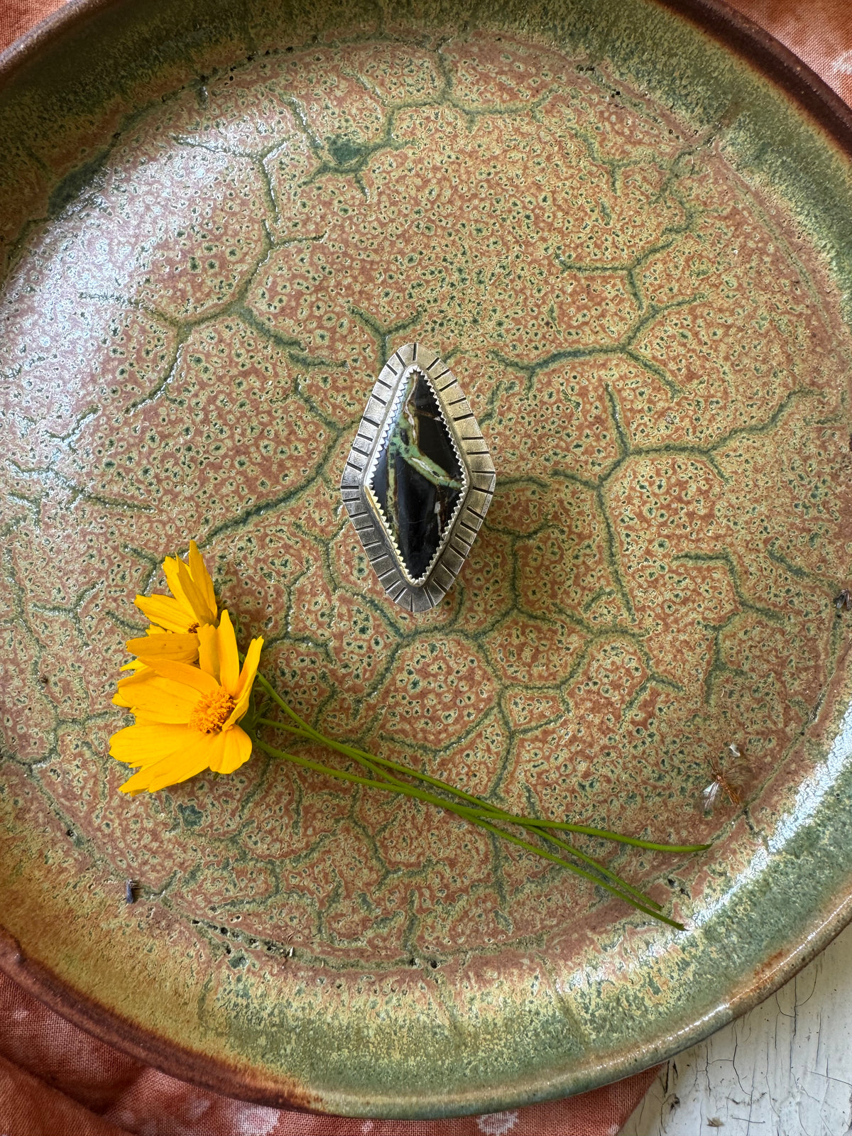 Black Jack Turquoise Ring - Size 7