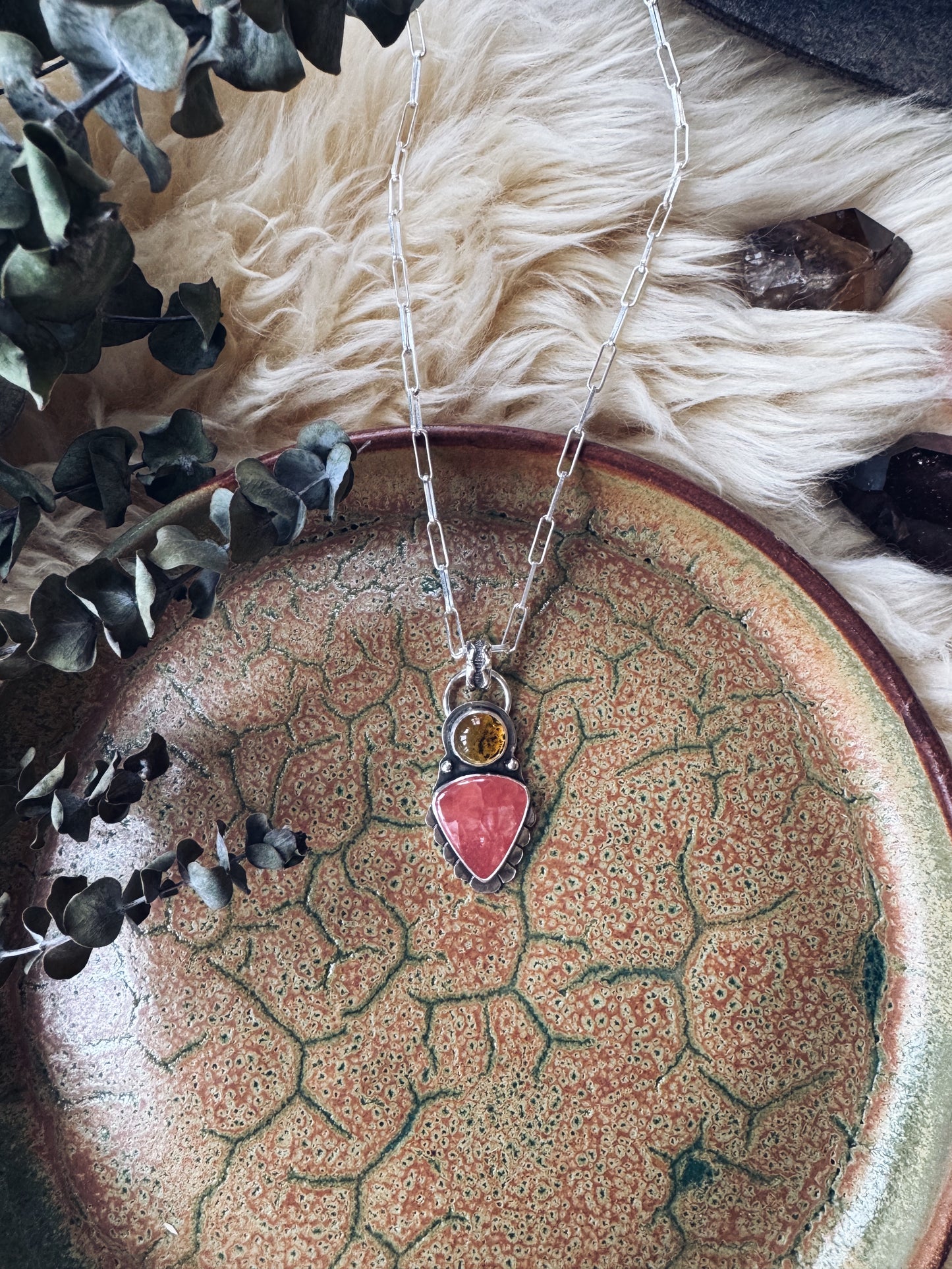 Amber + Rhodochrosite Talisman