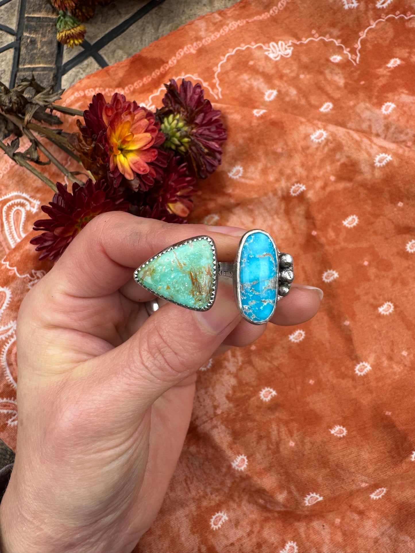 Turquoise "Sisters" ring - size 7 to 7 1/2