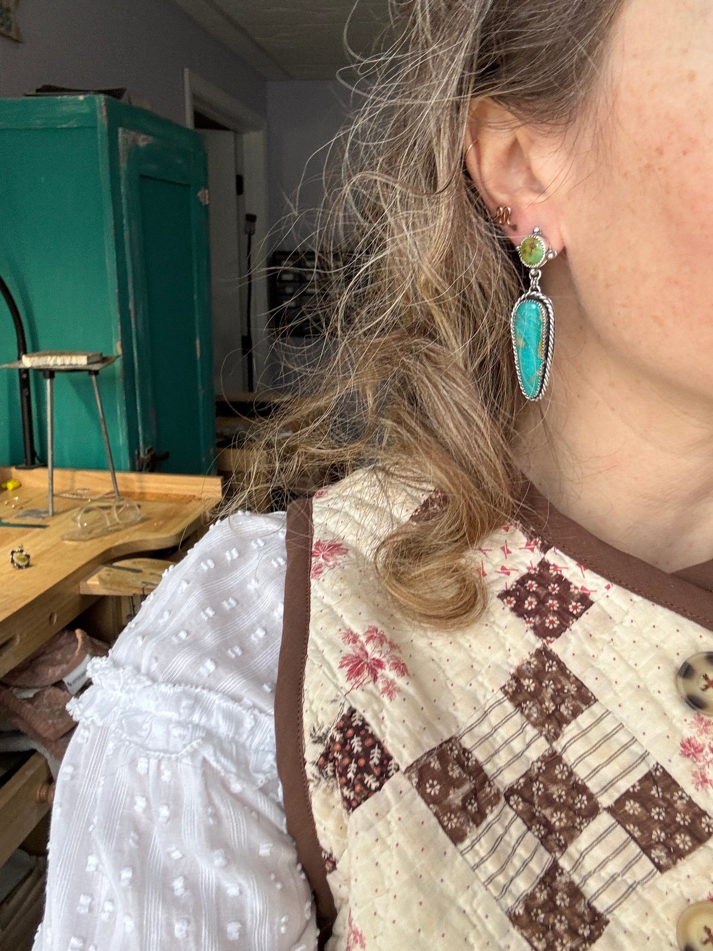 Green and Blue Turquoise statement earrings