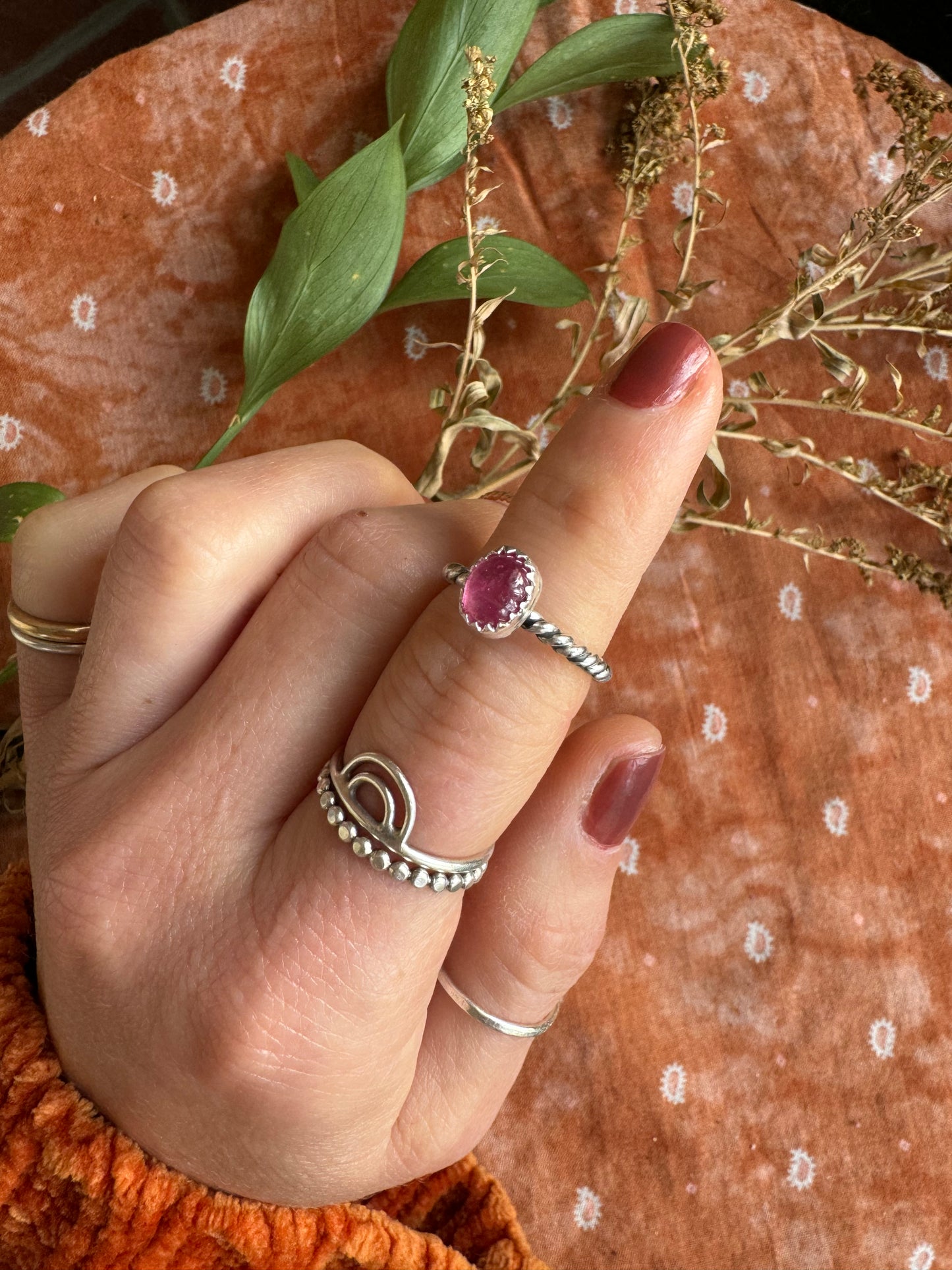 Pink Sapphire Stacker Ring - Size 5