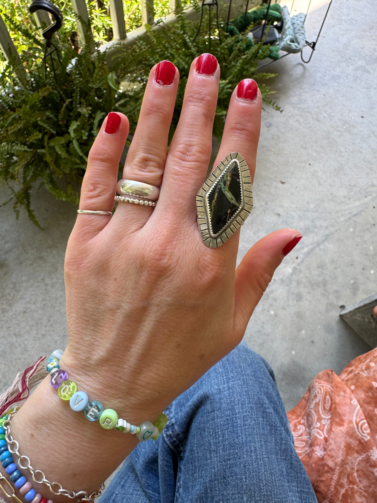Black Jack Turquoise Ring - Size 7