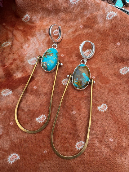 Royston Turquoise with brass statement earrings no.2