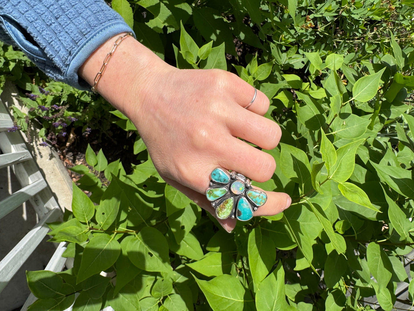 Turquoise "Bloom" and Welo Opal Statement Ring - Size 8