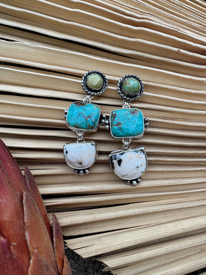 White Buffalo + Turquoise Statement Earrings