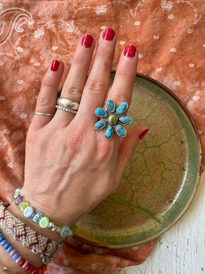 Flower Power Turquoise Ring - Size 8