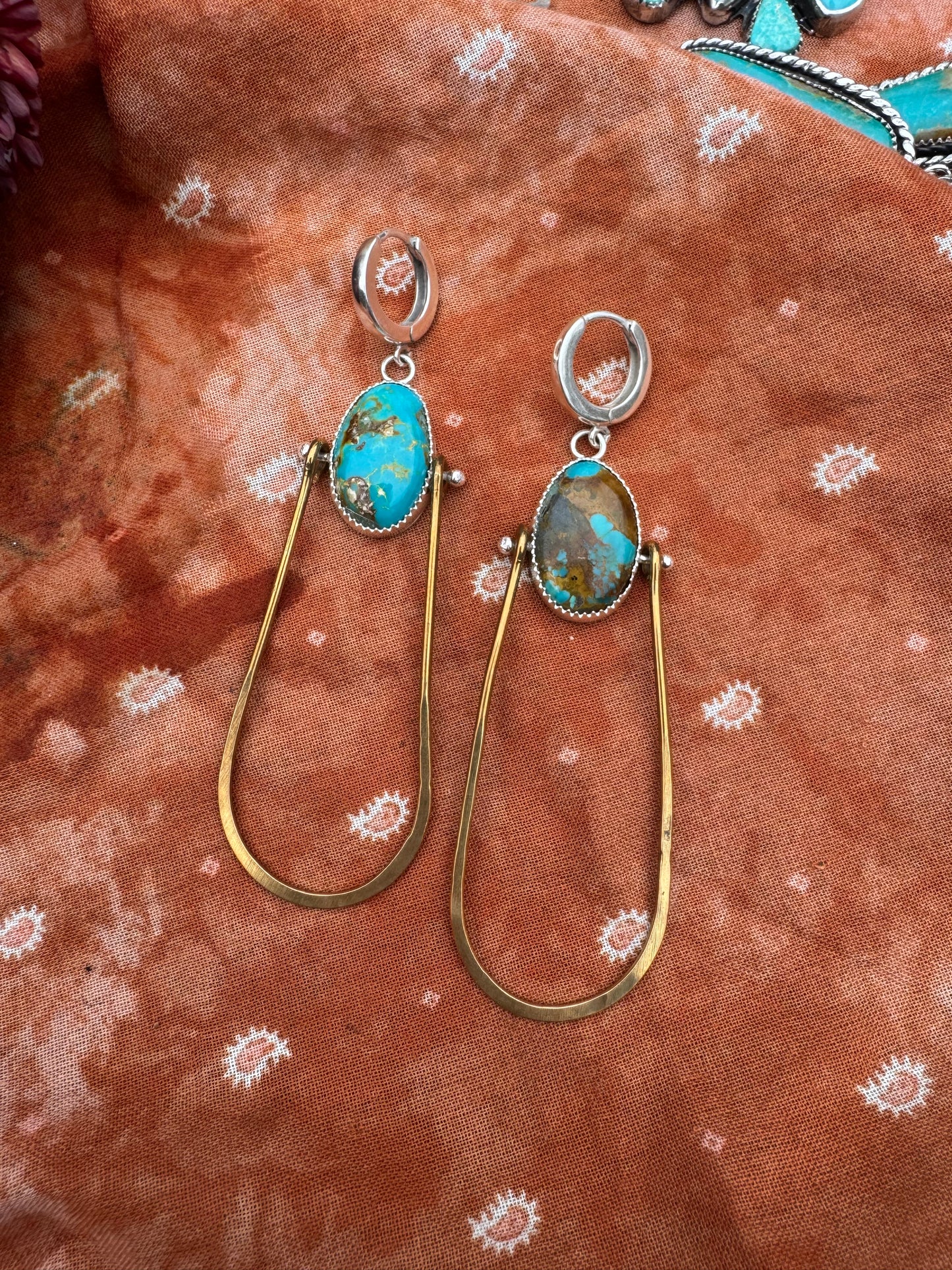 Royston Turquoise with brass statement earrings no.2