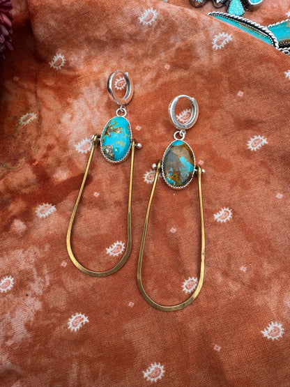 Royston Turquoise with brass statement earrings no.2