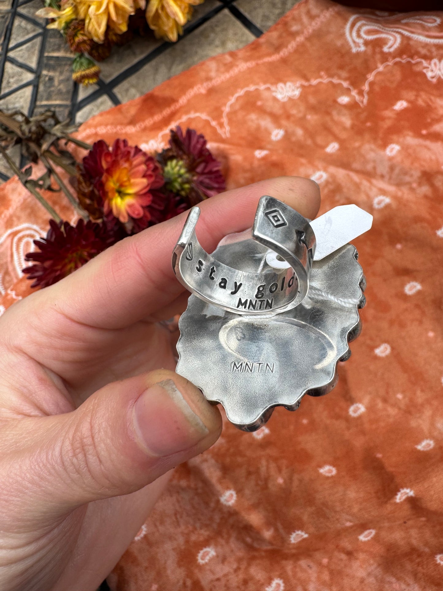 Sonoran Gold and Coral Statement ring - size 7 to 7 1/2