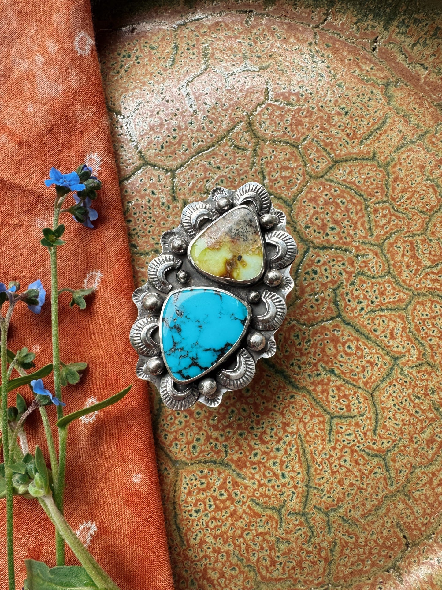 Palomino + Hubei Turquoise - Size 8, 9, 10 - adjustable