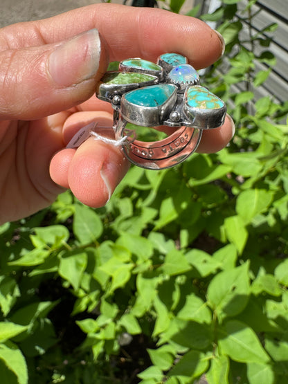 Turquoise "Bloom" and Welo Opal Statement Ring - Size 8