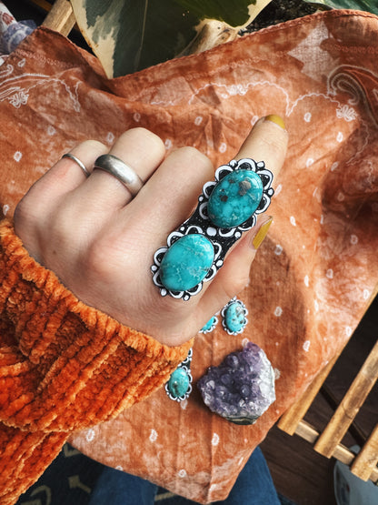 Double White Water Turquoise Statement Ring no.2 - CUSTOM