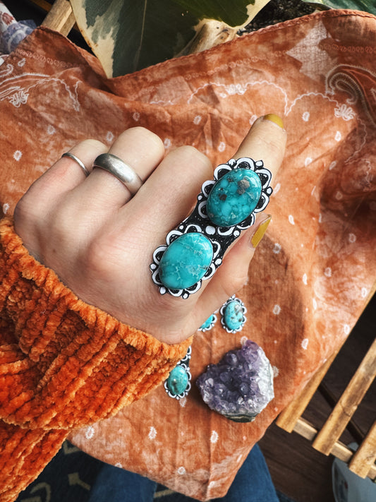 Double White Water Turquoise Statement Ring no.2 - CUSTOM