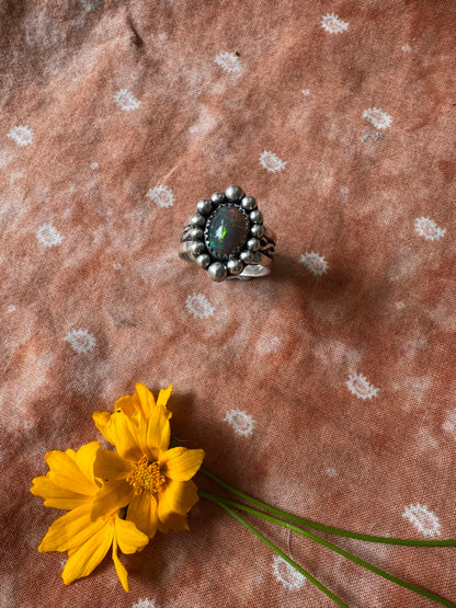 Black Opal Enchantment ring - Size 8 1/4