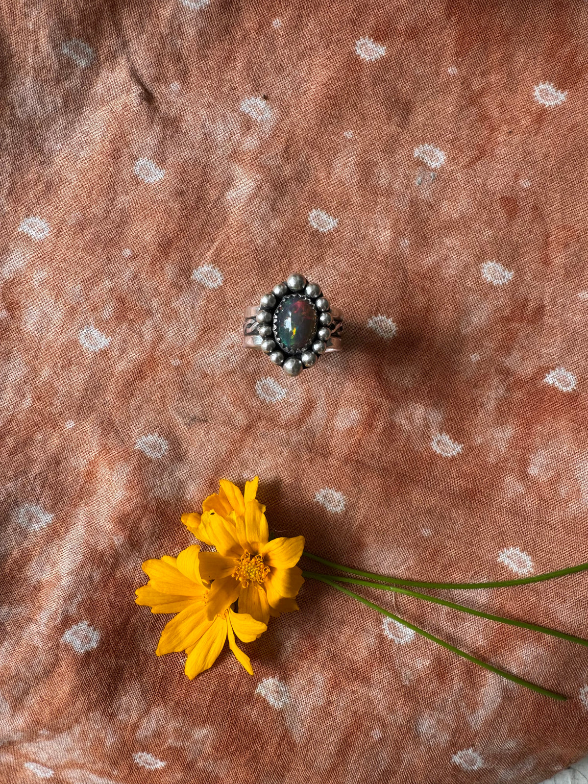 Black Opal Enchantment ring - Size 8 1/4