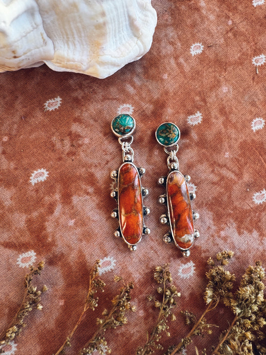 Catalina Turquoise + Coral Statement Earrings