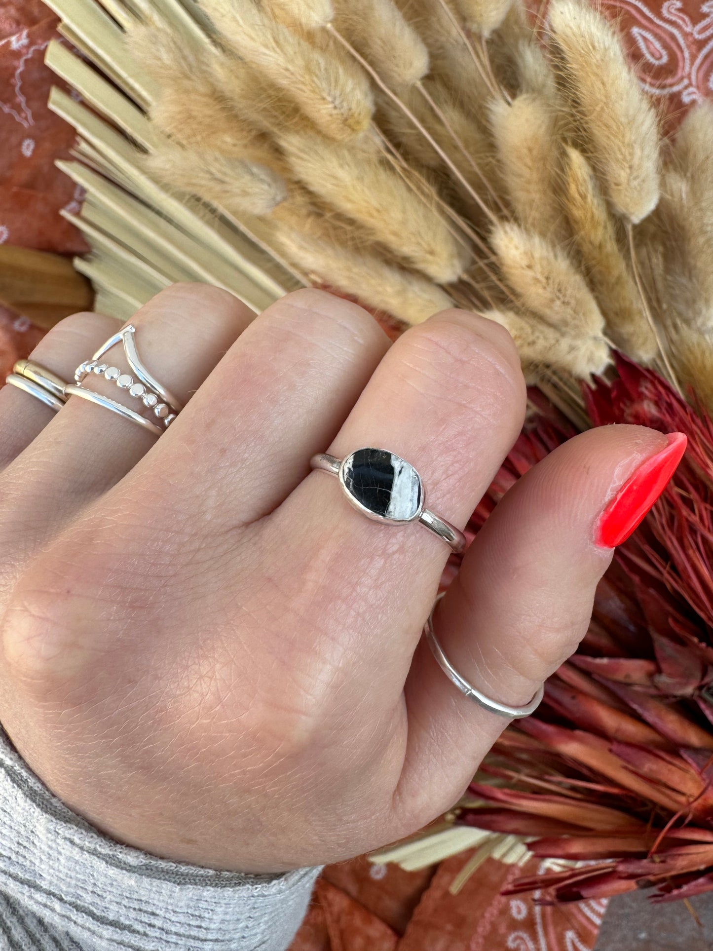 White Buffalo Turquoise Ring - Size 8 1/4