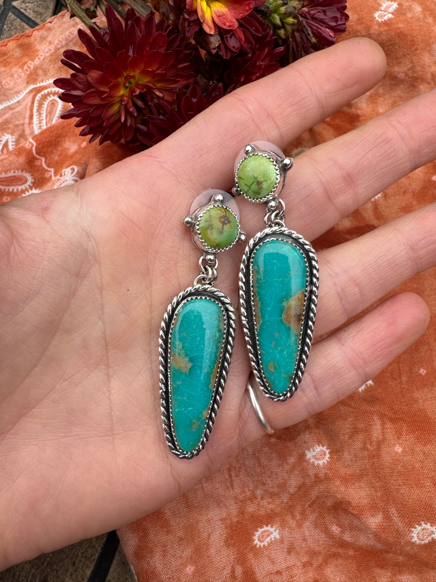 Green and Blue Turquoise statement earrings