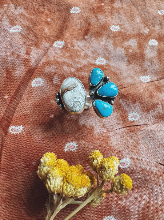 Lace Agate + Turquoise Ring - Size 6 - 6 1/2
