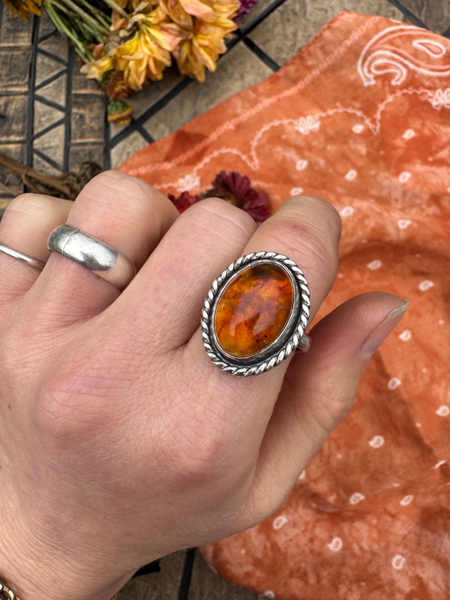 Amber Statement Ring - Size 8