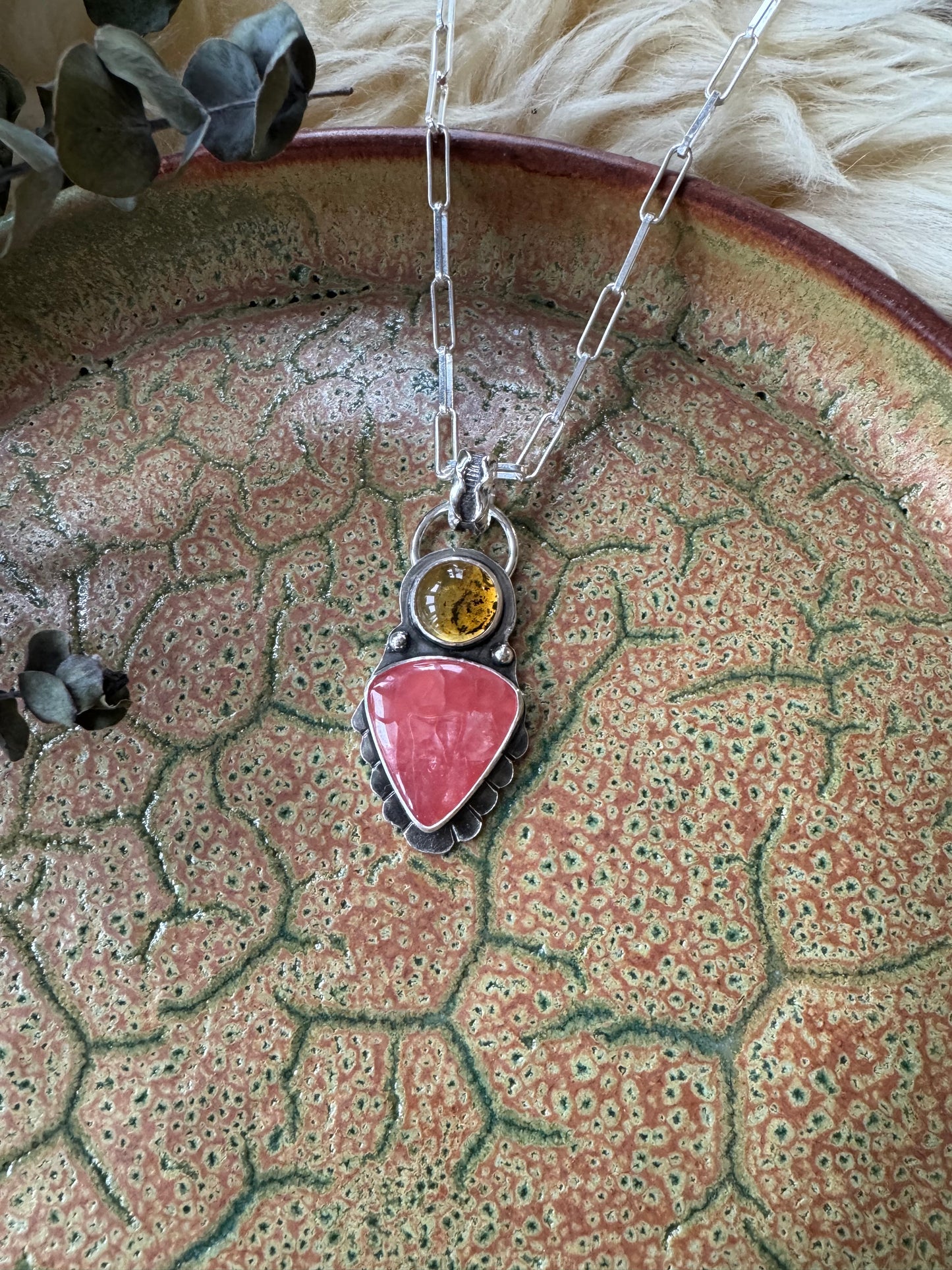 Amber + Rhodochrosite Talisman